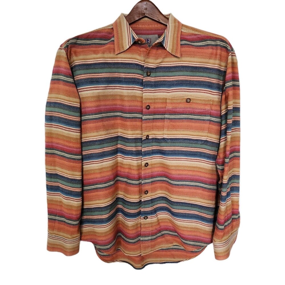 ​The Territory Ahead Men L Windcarved Serape Shirt Gorpcore Striped Cotton Dobby